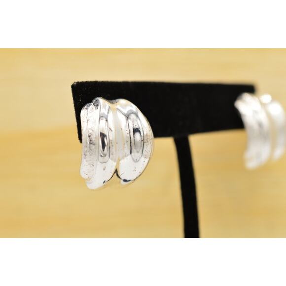 Givenchy Vintage Earrings Silver Drop Metallic Shiny Textured Signed 1980s BinZ - Picture 2 of 10